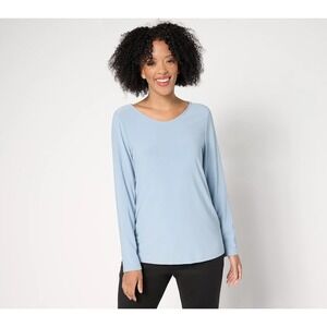 Dennis Basso Italia Knit Top with Voop Neckline Vintage Blue, Large  #29T